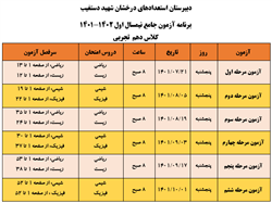 برنامه آزمون جامع دهم تجربی- نمیمسال اول