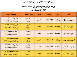 برنامه آزمون جامع یازدهم تجربی- نمیمسال اول